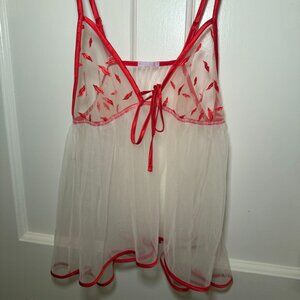 Savage X Fenty Lips Babydoll Teddy + Thong, Lace, Never worn, Size Large.